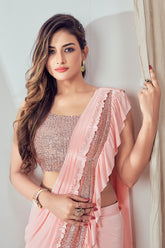 Tony Looking Peach Colour Saree in Lycra